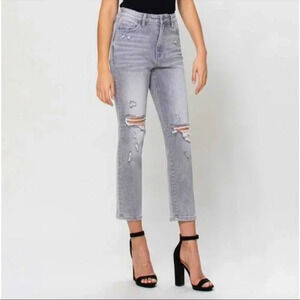 Flying Monkey jeans - gray distressed high rise straight leg ankle length